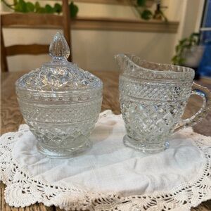 Anchor Hocking Wexford Clear Pressed Glass Creamer and Lidded Sugar